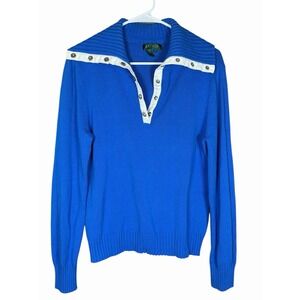 Lauren Ralph Lauren Blue Sailor Collar Sweater L Nautical Button‎ Trim Cotton